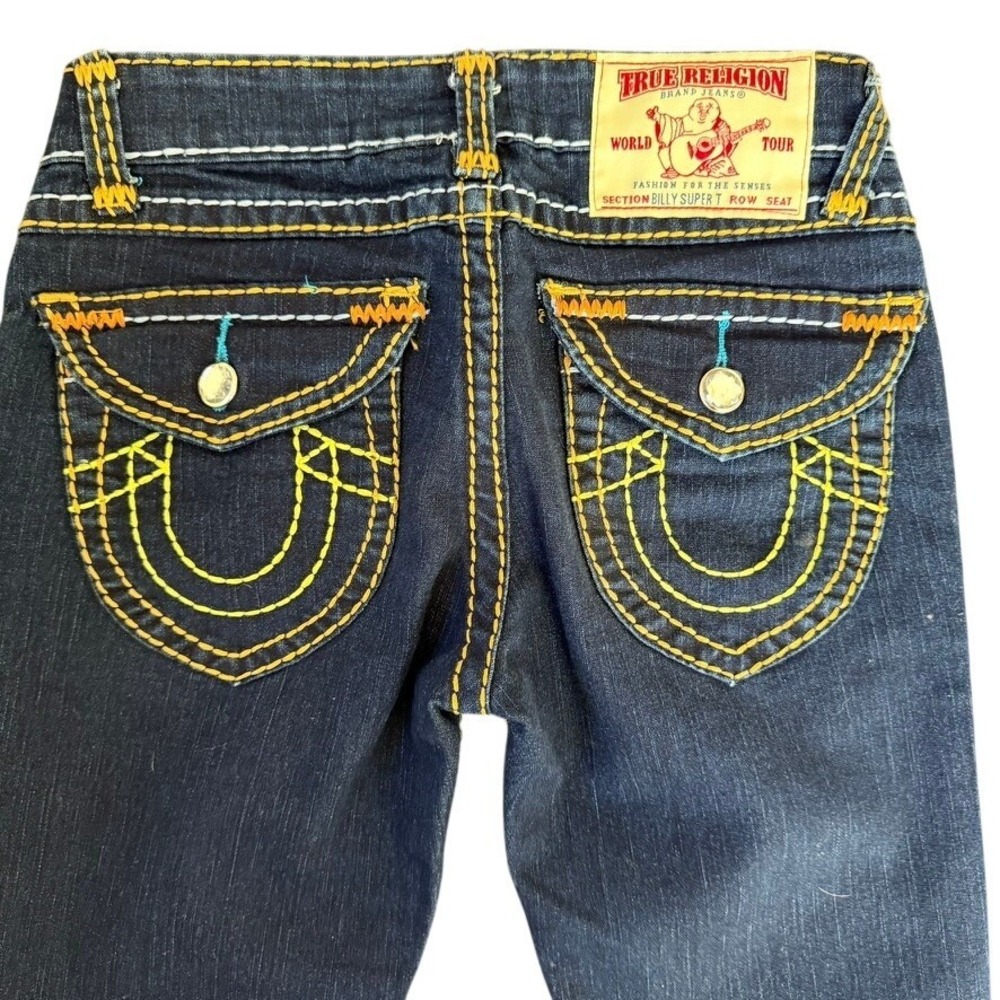 TRUE RELIGION Vintage Y2K Super T Flap Jeans Made in USA Crystal Rivets Size 26